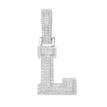 925 Silver Moissanite Iced Out Personalized A to Z Initial Pendant TQP0622