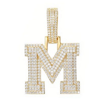 925 Silver Moissanite Iced Out Personalized A to Z Initial Pendant TQP0622