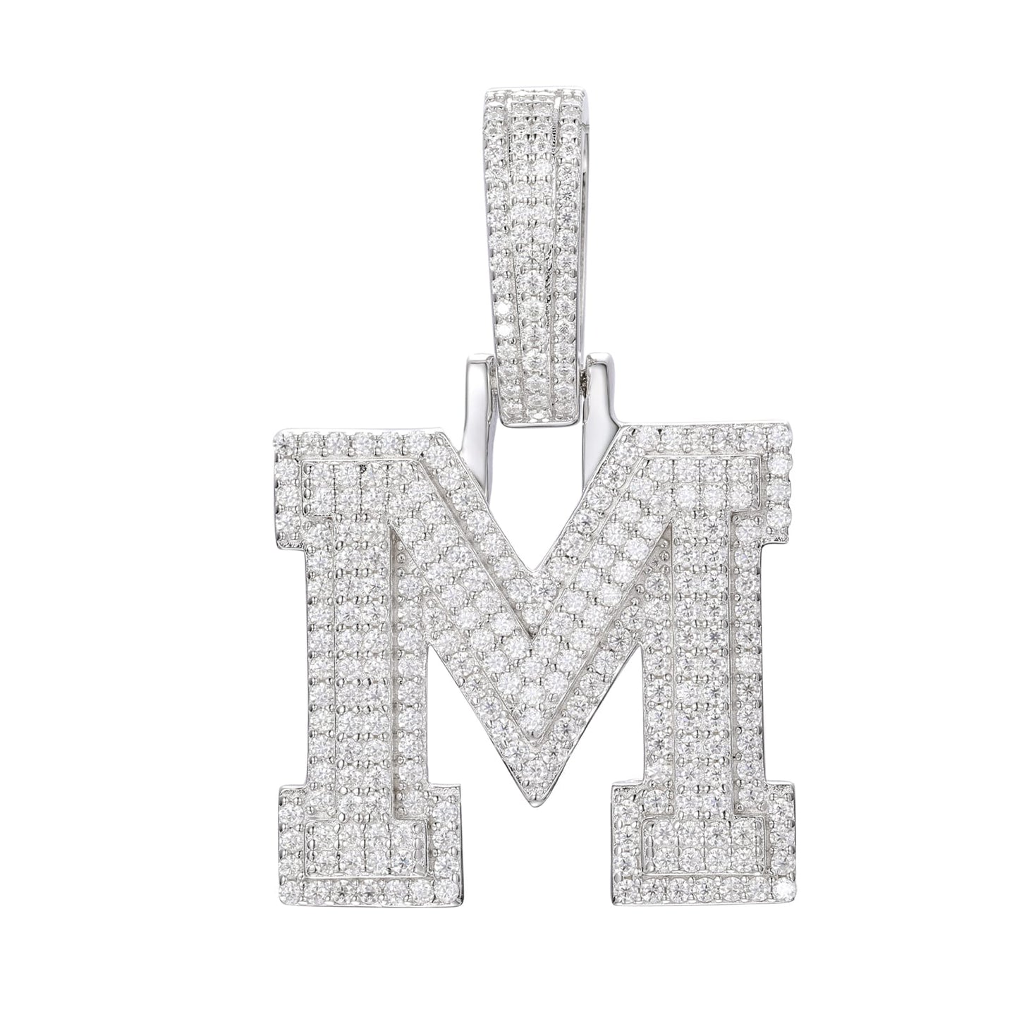 925 Silver Moissanite Iced Out Personalized A to Z Initial Pendant TQP0622