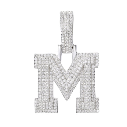 925 Silver Moissanite Iced Out Personalized A to Z Initial Pendant TQP0622