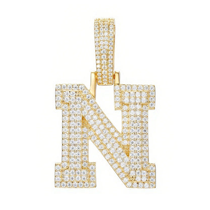 925 Silver Moissanite Iced Out Personalized A to Z Initial Pendant TQP0622