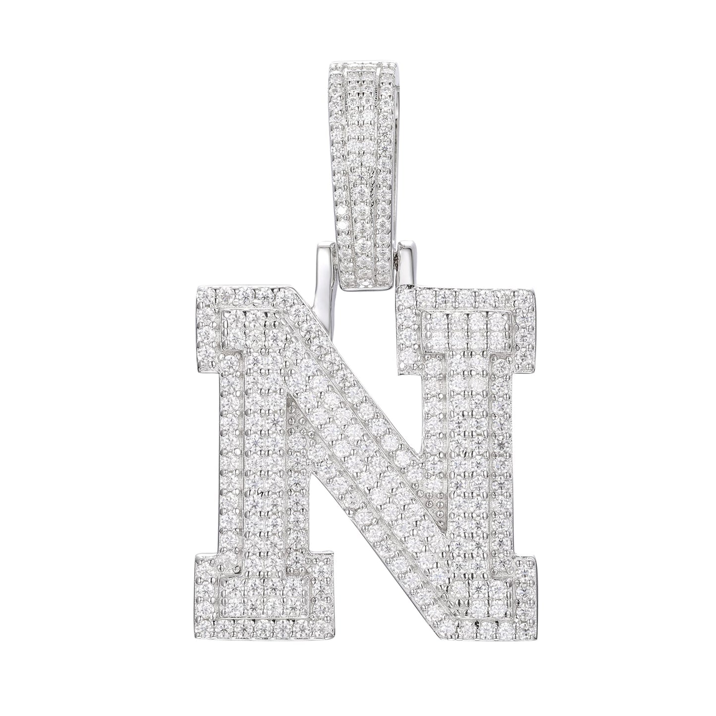 925 Silver Moissanite Iced Out Personalized A to Z Initial Pendant TQP0622