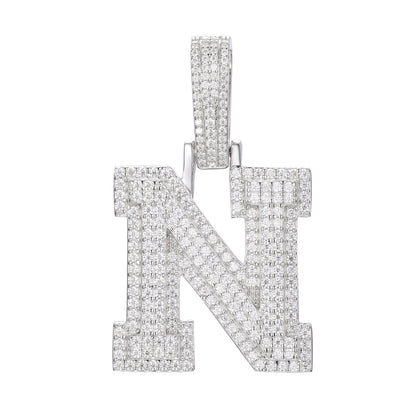 925 Silver Moissanite Iced Out Personalized A to Z Initial Pendant TQP0622
