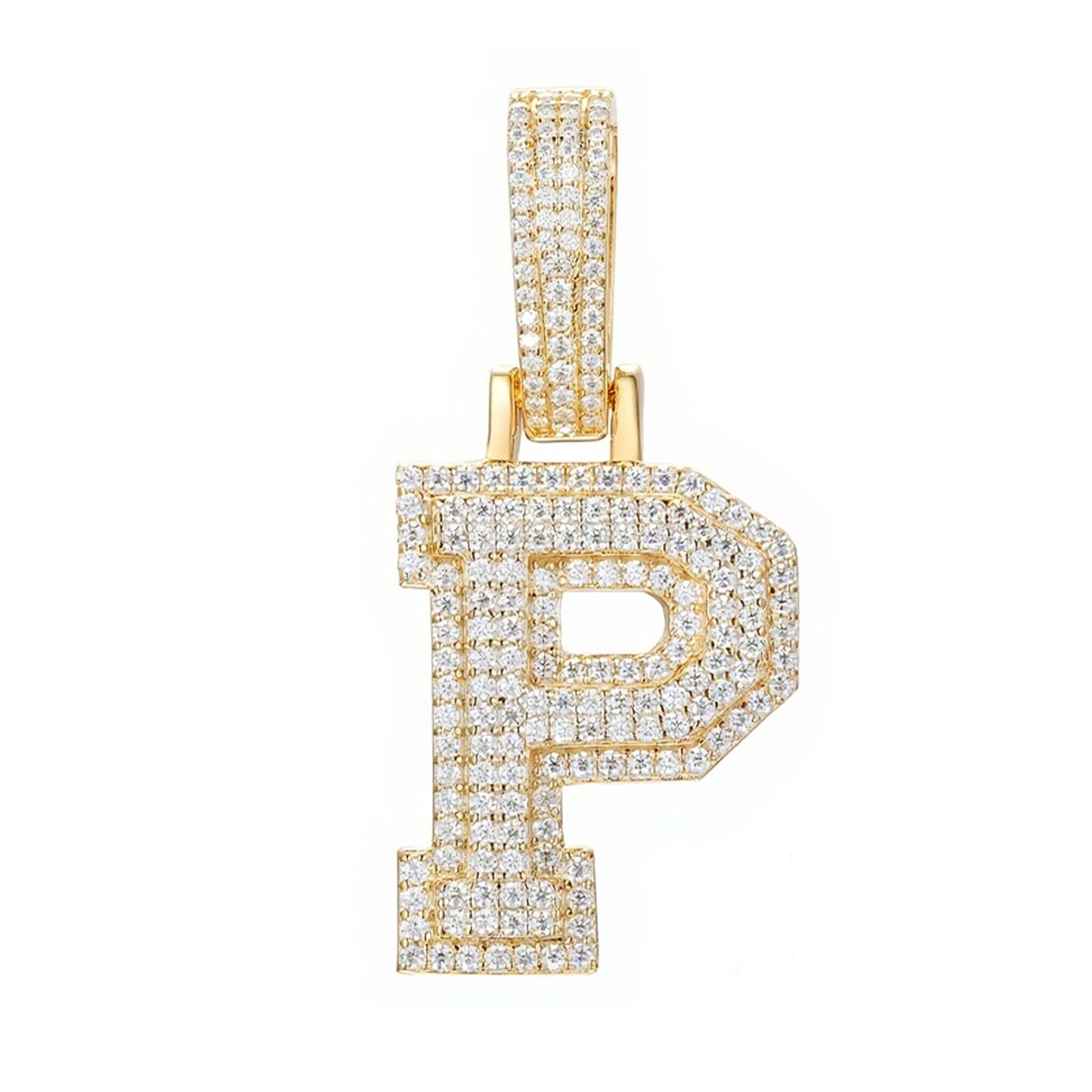 925 Silver Moissanite Iced Out Personalized A to Z Initial Pendant TQP0622