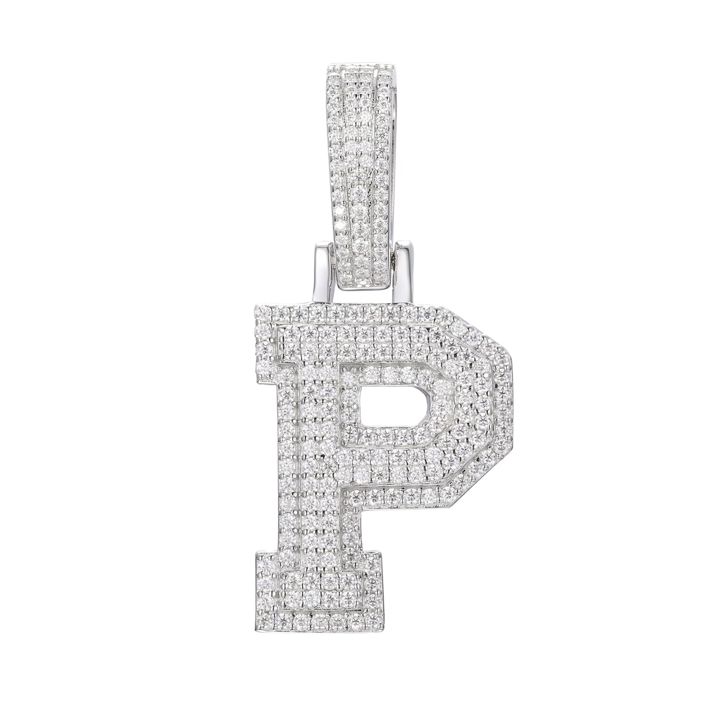 925 Silver Moissanite Iced Out Personalized A to Z Initial Pendant TQP0622