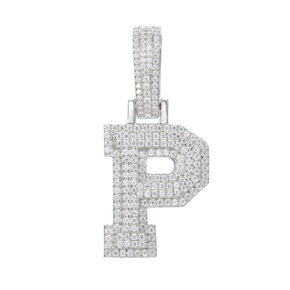 925 Silver Moissanite Iced Out Personalized A to Z Initial Pendant TQP0622