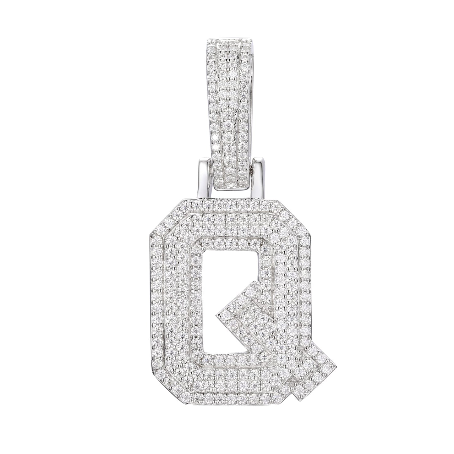 925 Silver Moissanite Iced Out Personalized A to Z Initial Pendant TQP0622