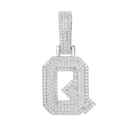925 Silver Moissanite Iced Out Personalized A to Z Initial Pendant TQP0622