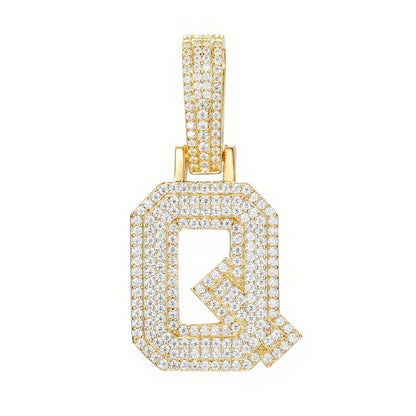 925 Silver Moissanite Iced Out Personalized A to Z Initial Pendant TQP0622