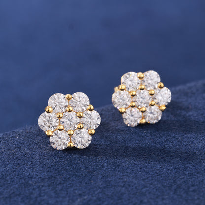 925 Silver Moissanite Seven Stone Floral Cluster Stud Earrings TQE0266