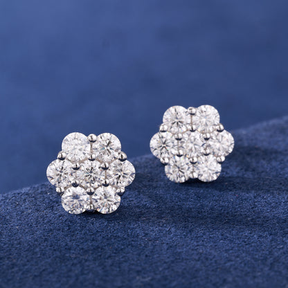 925 Silver Moissanite Seven Stone Floral Cluster Stud Earrings TQE0266