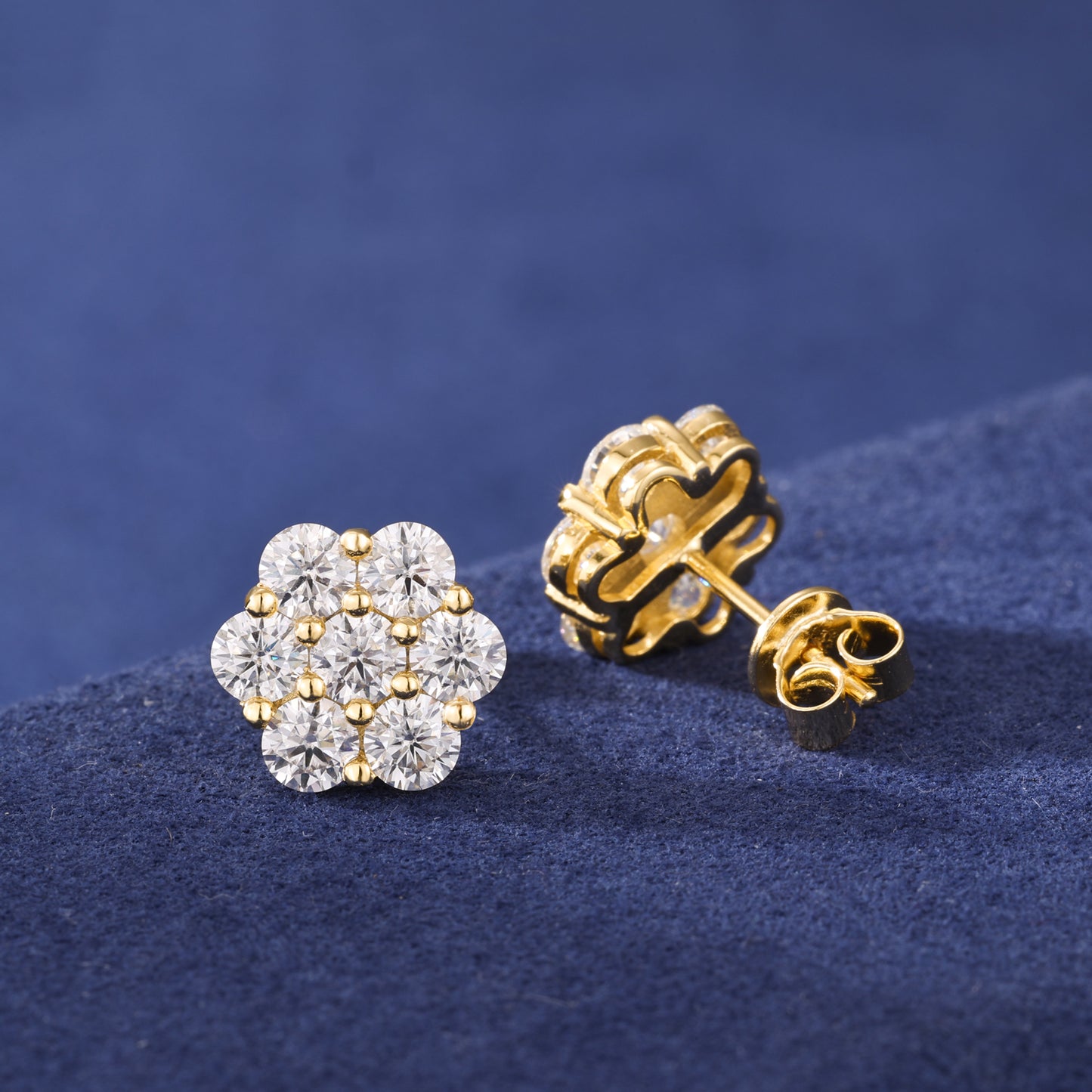 925 Silver Moissanite Seven Stone Floral Cluster Stud Earrings TQE0266