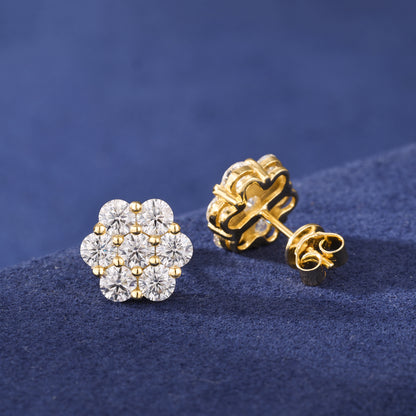925 Silver Moissanite Seven Stone Floral Cluster Stud Earrings TQE0266