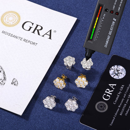 925 Silver Moissanite Seven Stone Floral Cluster Stud Earrings TQE0266