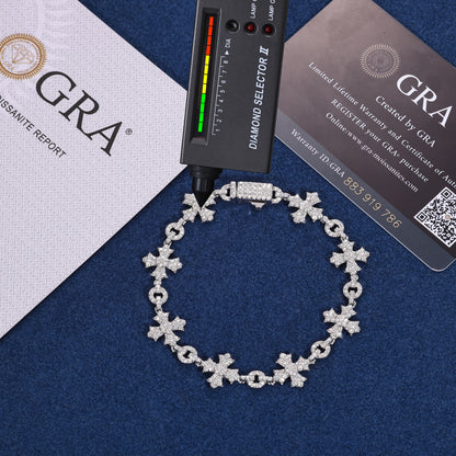 925 Silver Moissanite Cross Charm Link Bracelet for Men TQB0187