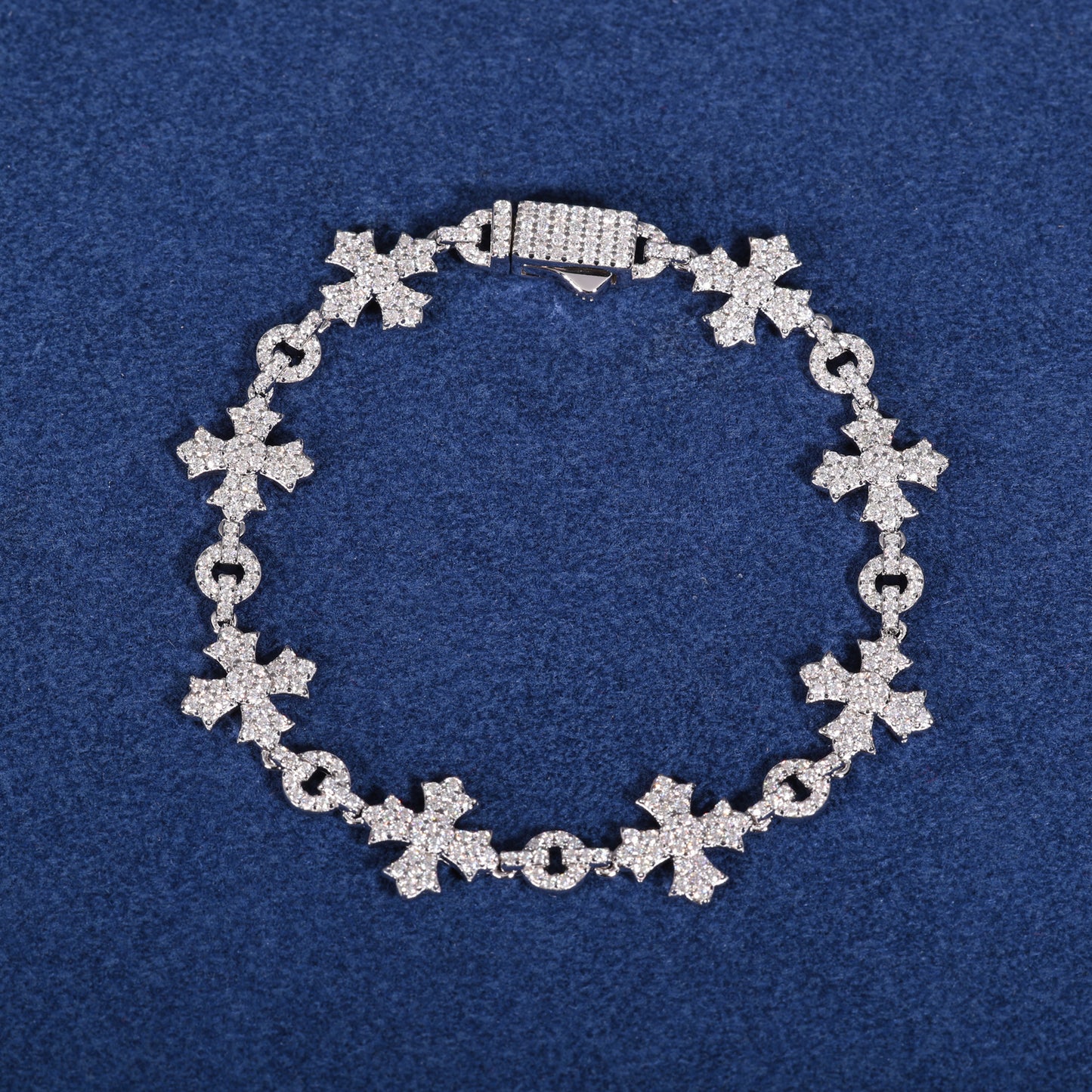 925 Silver Moissanite Cross Charm Link Bracelet for Men TQB0187
