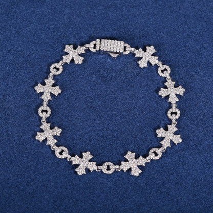 925 Silver Moissanite Cross Charm Link Bracelet for Men TQB0187