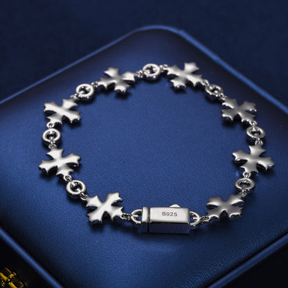 925 Silver Moissanite Cross Charm Link Bracelet for Men TQB0187