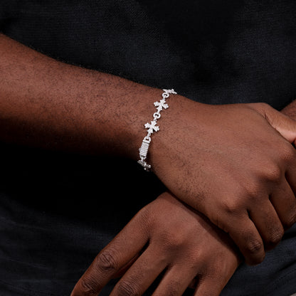 925 Silver Moissanite Cross Charm Link Bracelet for Men TQB0187