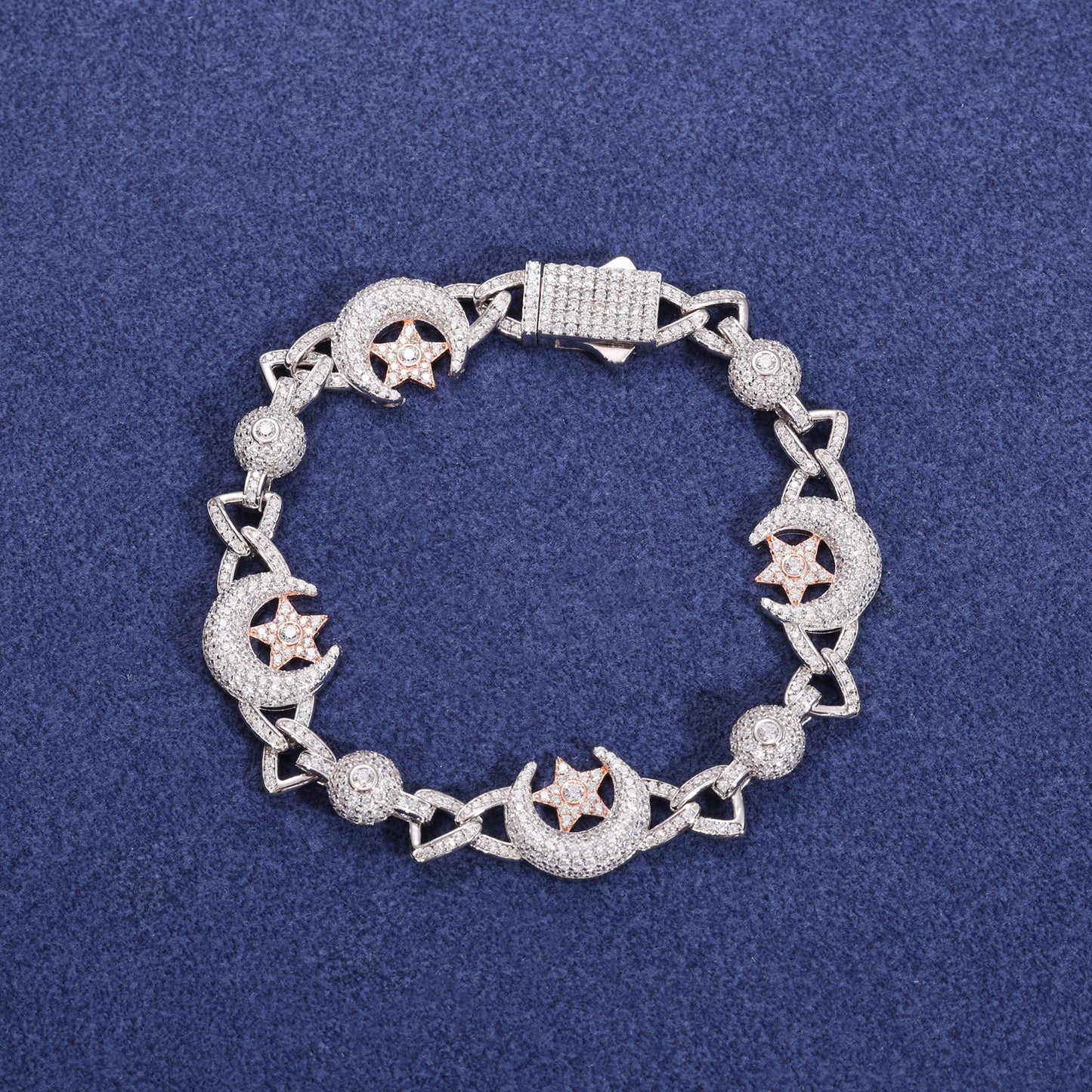 925 Silver Moissanite Crescent Moon Star Link Bracelet TQB0241