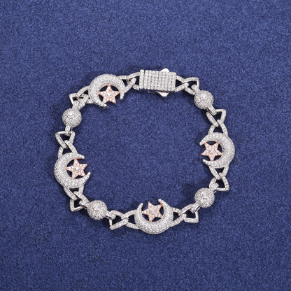 925 Silver Moissanite Crescent Moon Star Link Bracelet TQB0241