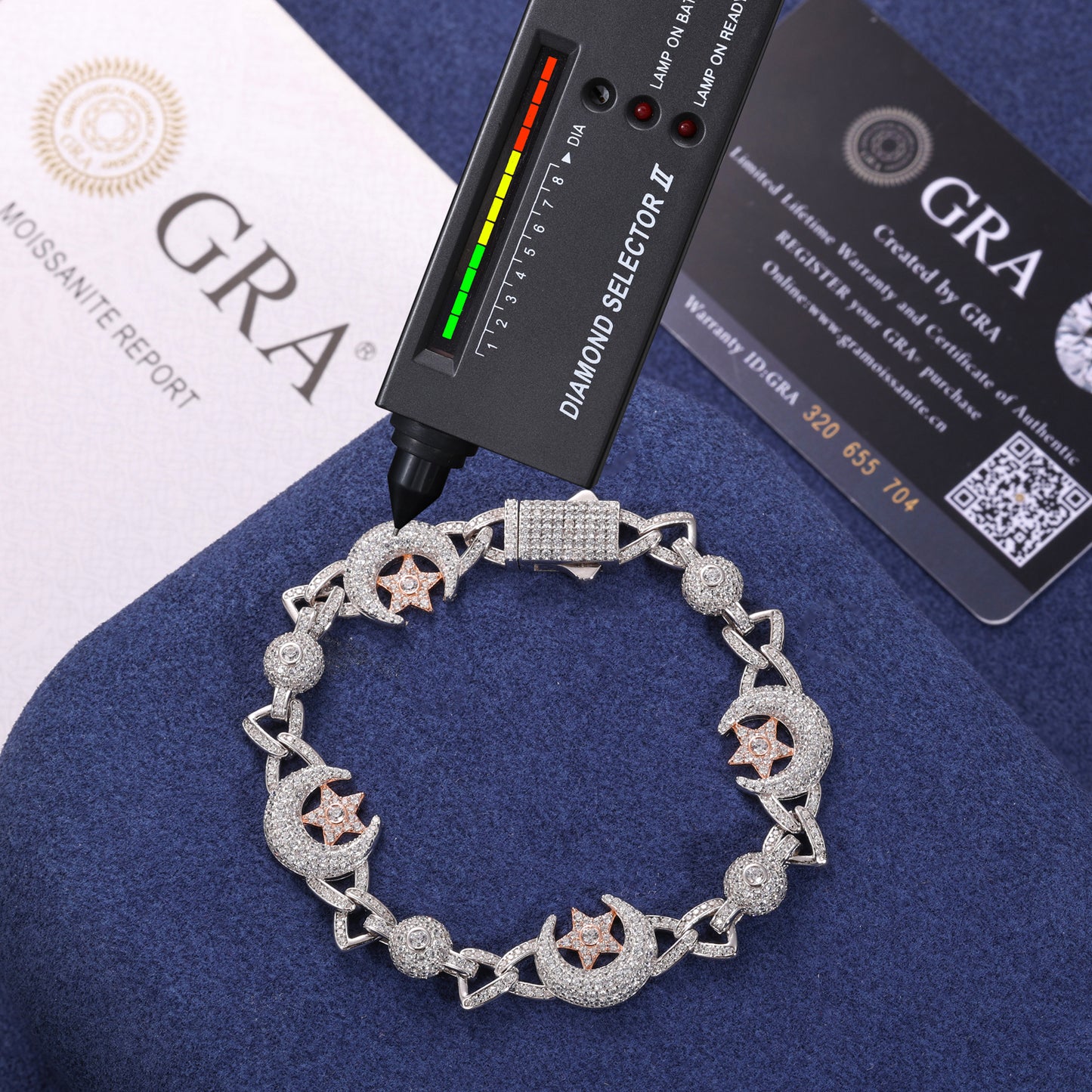 925 Silver Moissanite Crescent Moon Star Link Bracelet TQB0241
