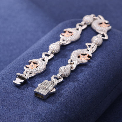925 Silver Moissanite Crescent Moon Star Link Bracelet TQB0241