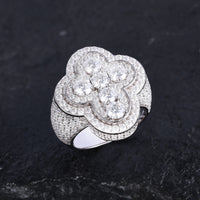 925 Silver Moissanite White Clover Halo Ring TQR0308