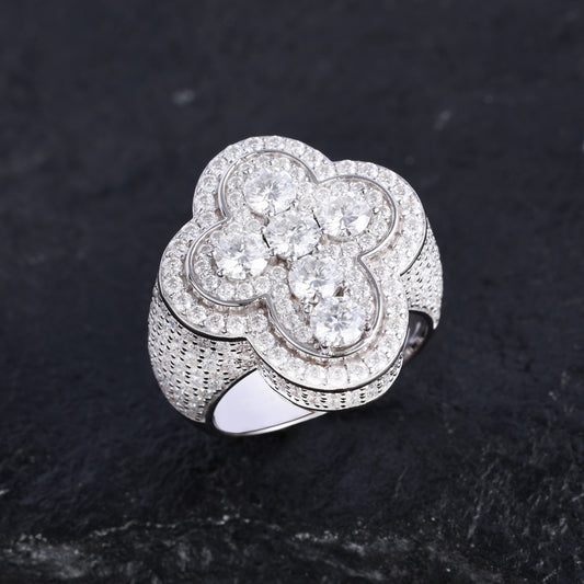 925 Silver Moissanite White Clover Halo Ring TQR0308