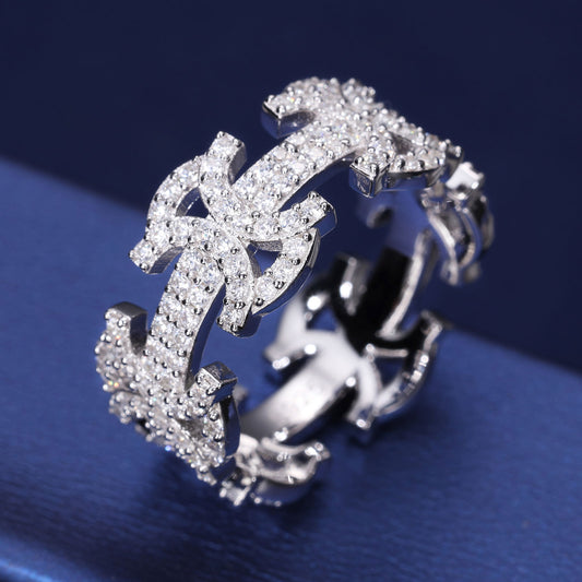 925 Silver Moissanite Gothic Cross Link Ring TQR0353