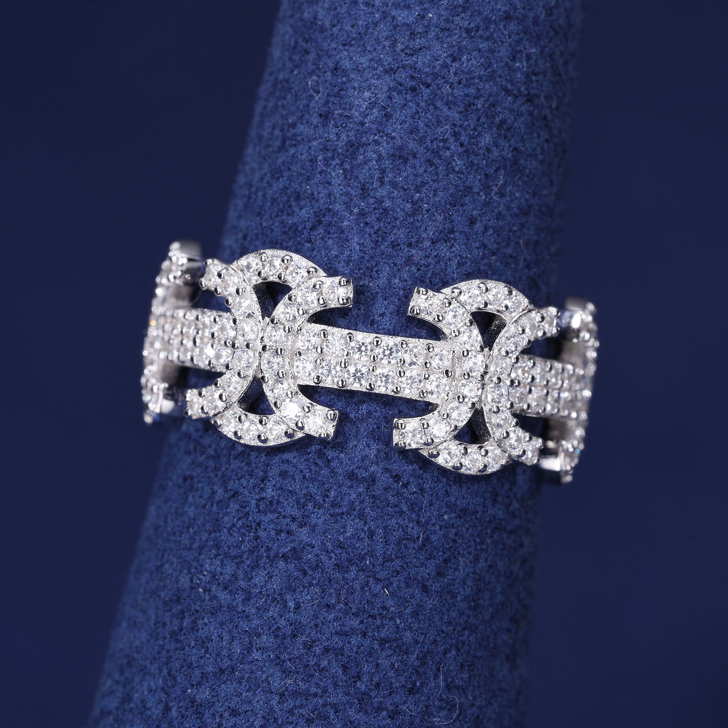 925 Silver Moissanite Gothic Cross Link Ring TQR0353
