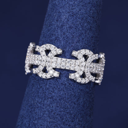 925 Silver Moissanite Gothic Cross Link Ring TQR0353