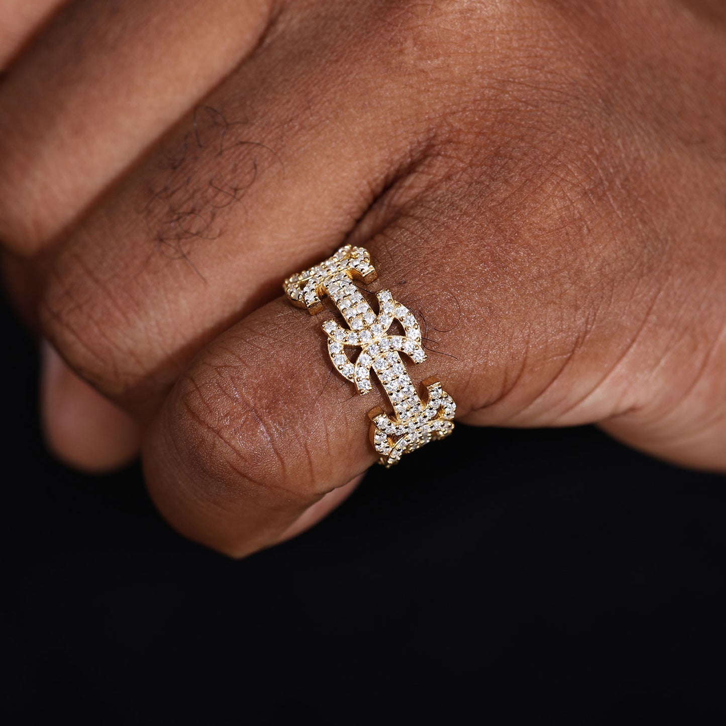 925 Silver Moissanite Gothic Cross Link Ring TQR0353