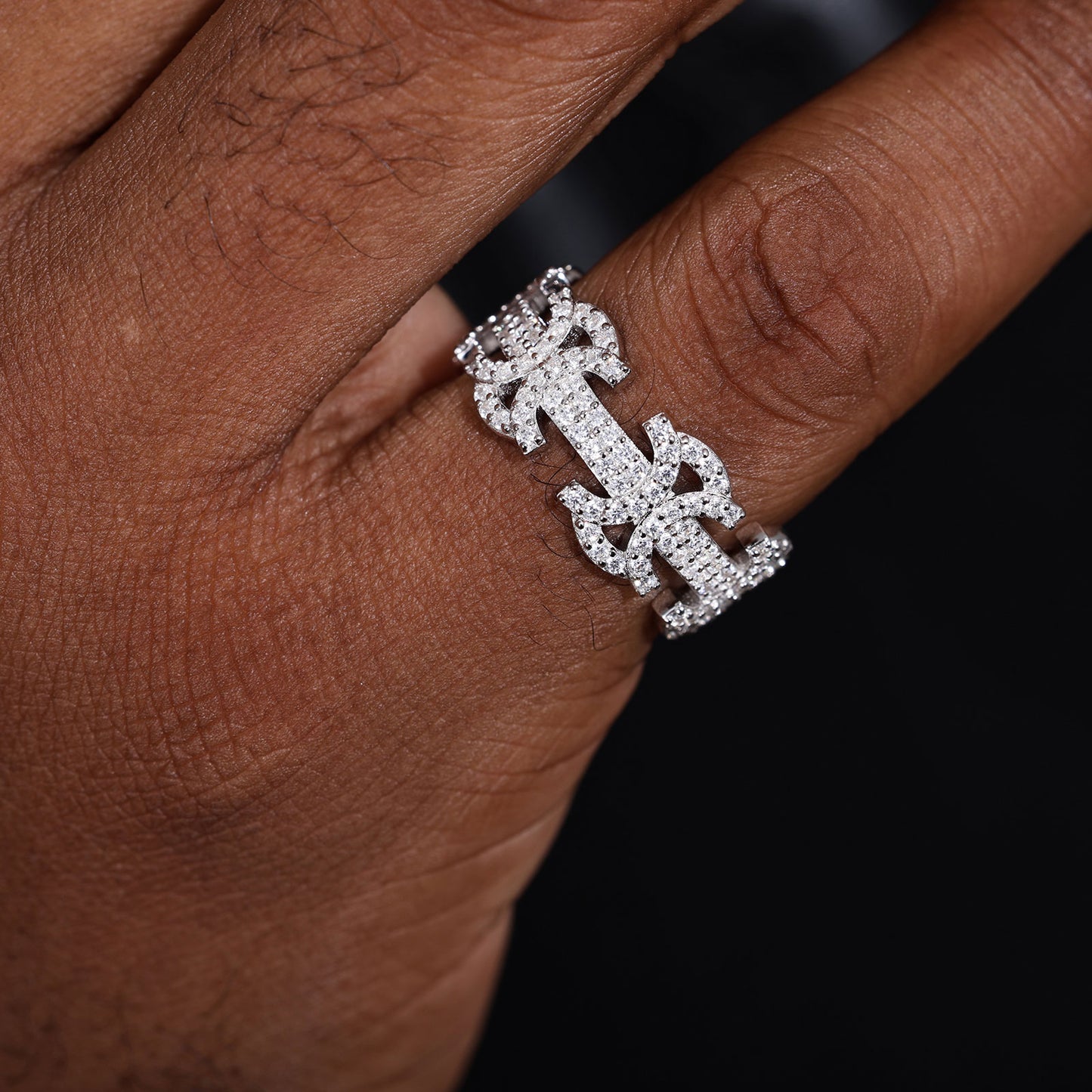 925 Silver Moissanite Gothic Cross Link Ring TQR0353