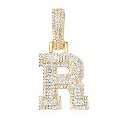 925 Silver Moissanite Iced Out Personalized A to Z Initial Pendant TQP0622