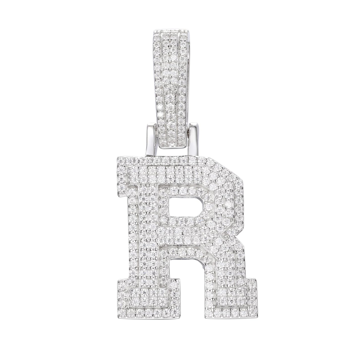 925 Silver Moissanite Iced Out Personalized A to Z Initial Pendant TQP0622
