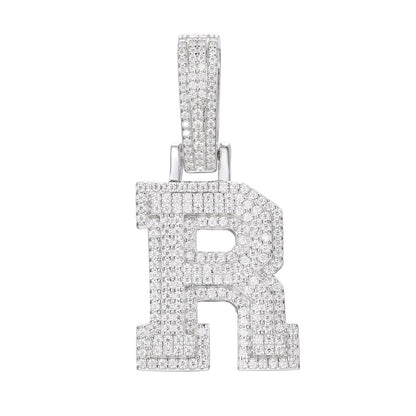 925 Silver Moissanite Iced Out Personalized A to Z Initial Pendant TQP0622