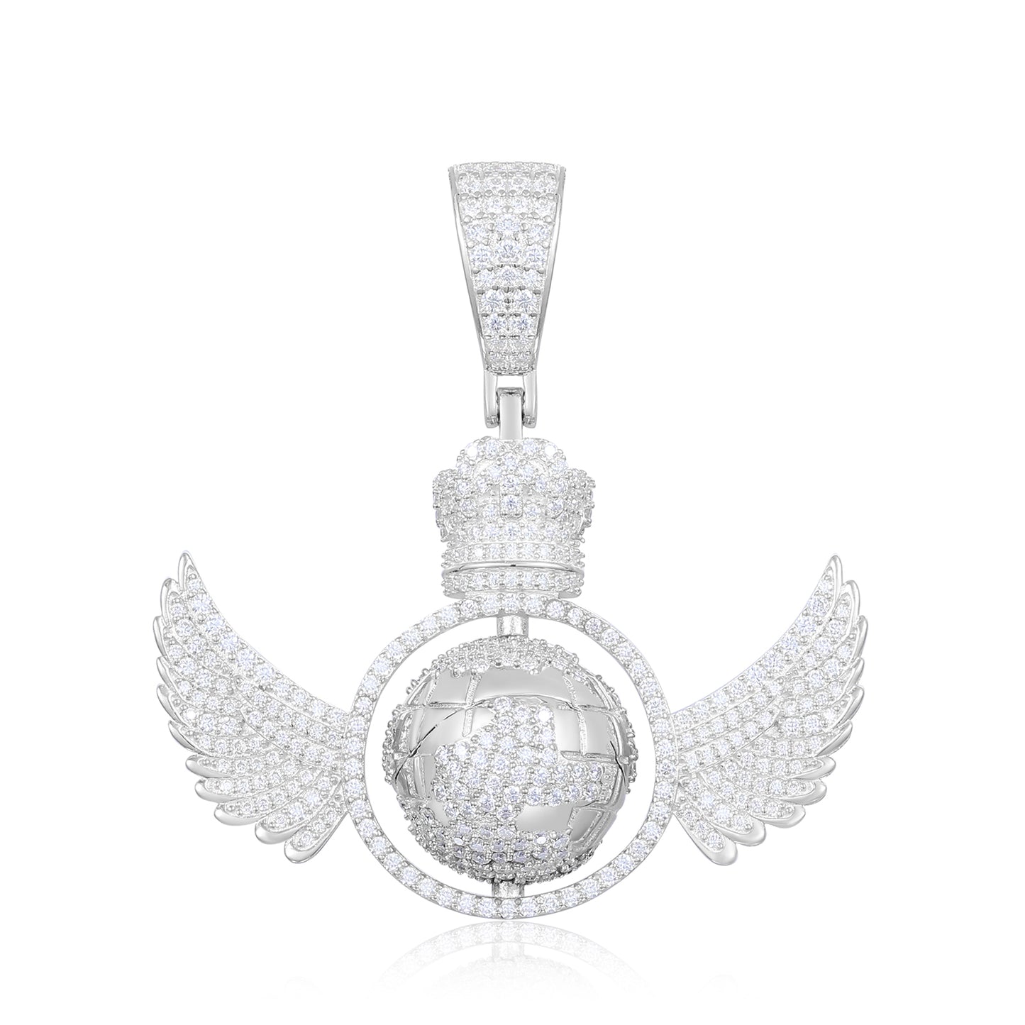 925 Silver Moissanite Crowned Globe Wing Pendant TQP0267