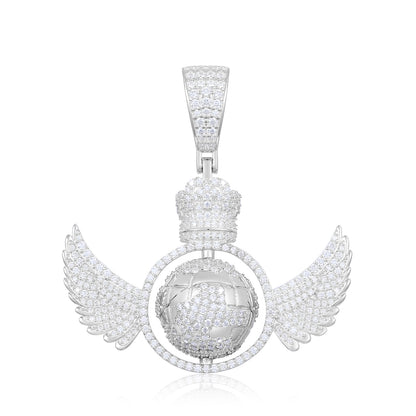 925 Silver Moissanite Crowned Globe Wing Pendant TQP0267