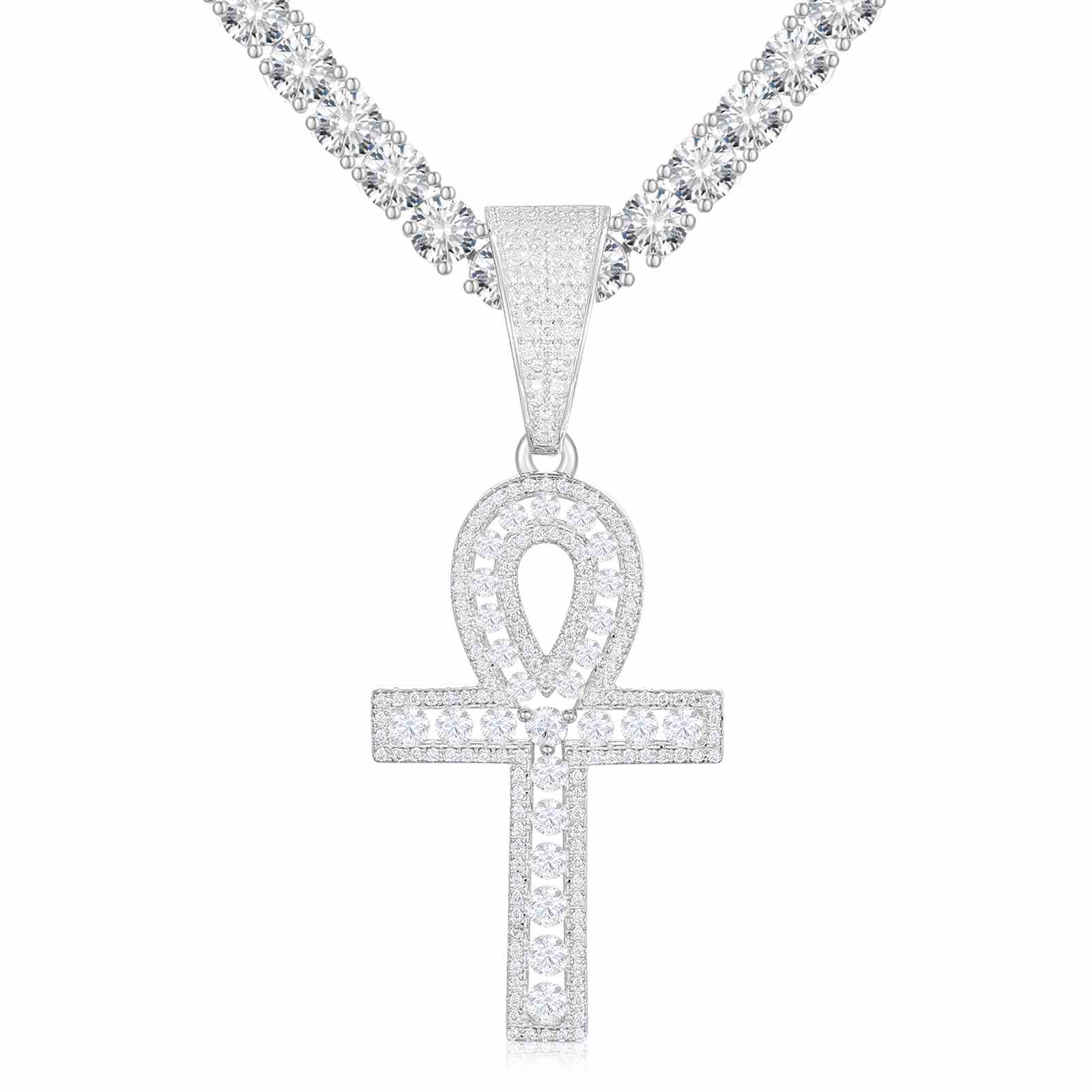 Iced Out Halo Ankh Cross Pendant