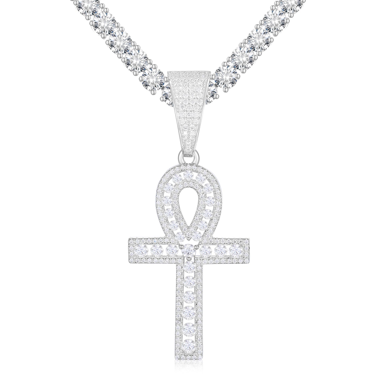 925 Silver Moissanite Egyptian Ankh Pendant TQP0269