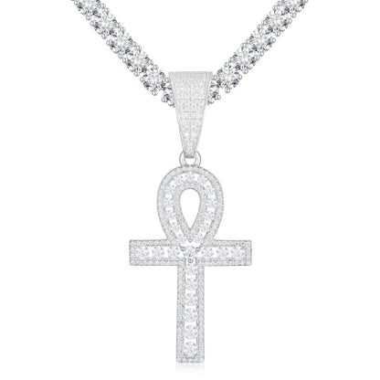 925 Silver Moissanite Egyptian Ankh Pendant TQP0269