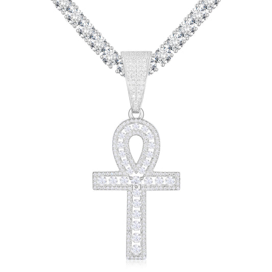 925 Silver Moissanite Egyptian Ankh Pendant TQP0269