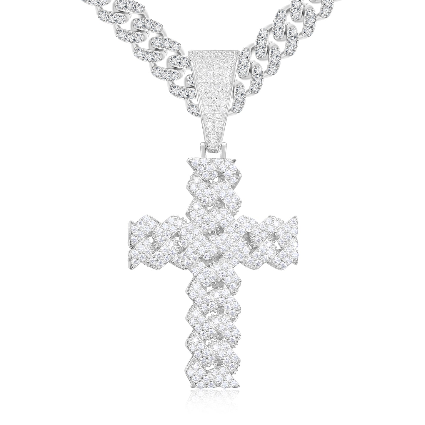 925 Silver Moissanite Cluster Cross Pendant TQP0259