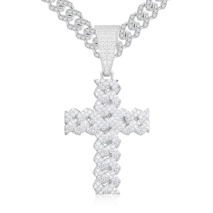925 Silver Moissanite Cluster Cross Pendant TQP0259