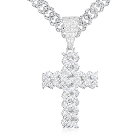 925 Silver Moissanite Cluster Cross Pendant TQP0259