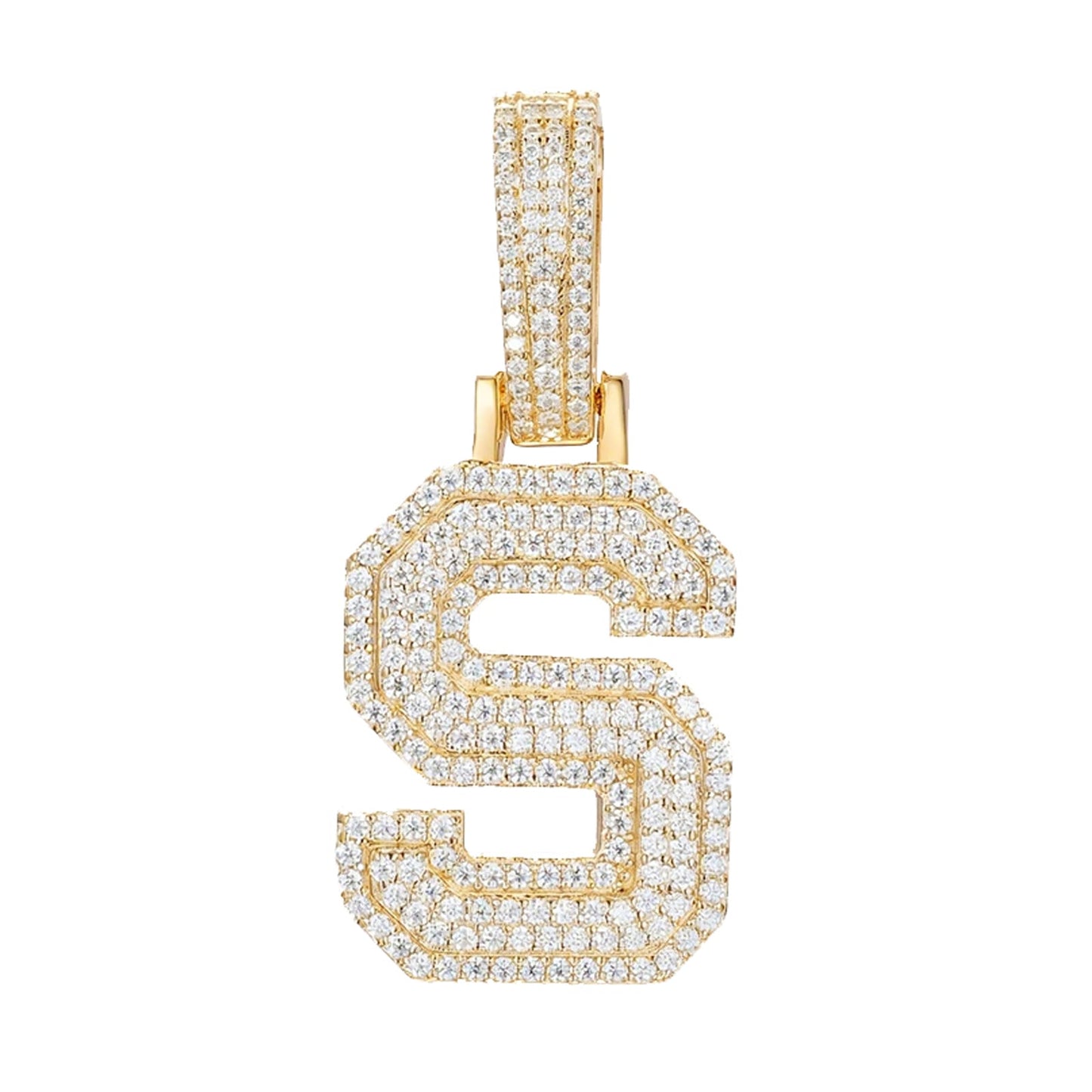 925 Silver Moissanite Iced Out Personalized A to Z Initial Pendant TQP0622