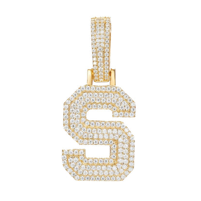 925 Silver Moissanite Iced Out Personalized A to Z Initial Pendant TQP0622