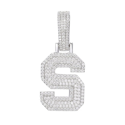 925 Silver Moissanite Iced Out Personalized A to Z Initial Pendant TQP0622