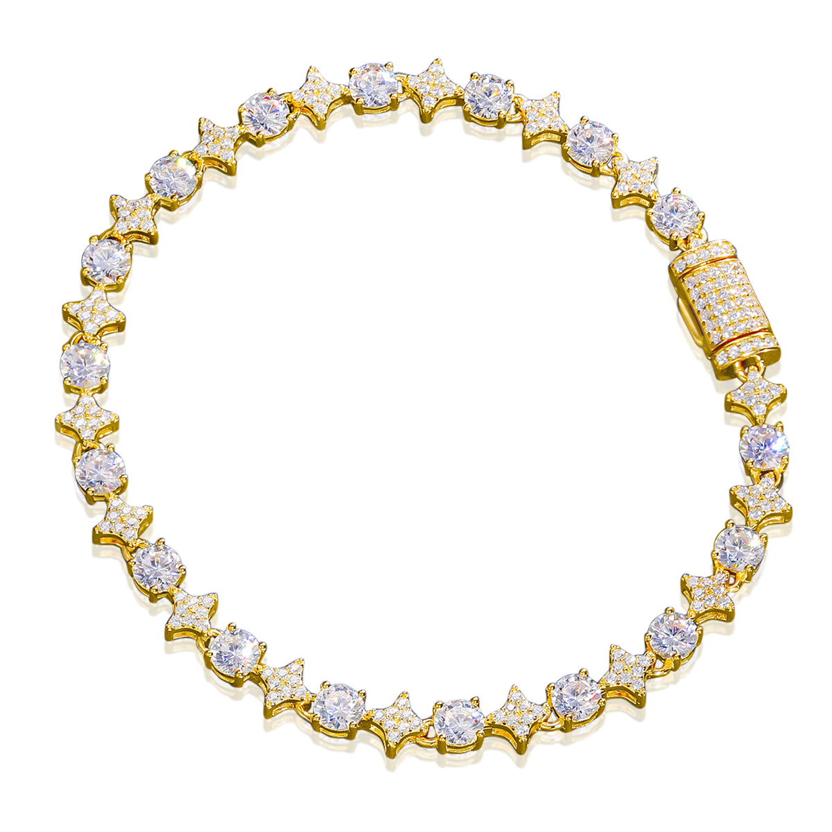 925 Silver Moissanite Gold Finish 7mm Star Tennis Bracelet TQB0132